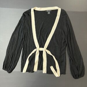 August Silk Cardigan Women's L Black White Preppy Academia Business